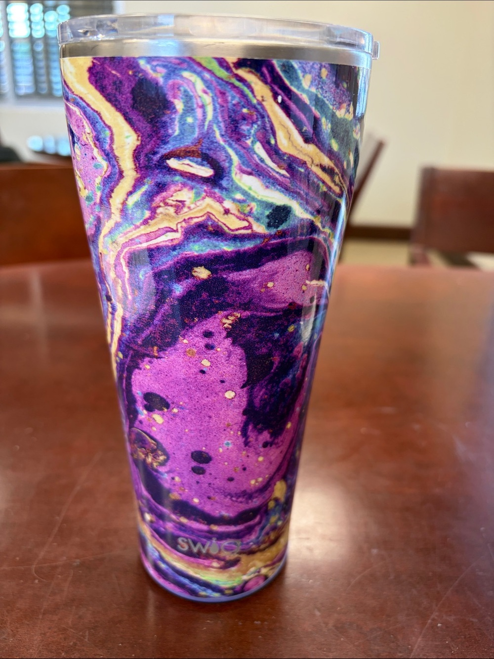 Purple Marble Insulated Tumbler with Clear Lid